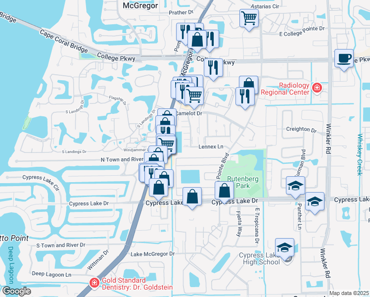 map of restaurants, bars, coffee shops, grocery stores, and more near 9409 Lennex Lane in Fort Myers