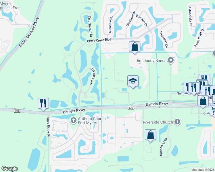 map of restaurants, bars, coffee shops, grocery stores, and more near C Parker Avenue in Fort Myers