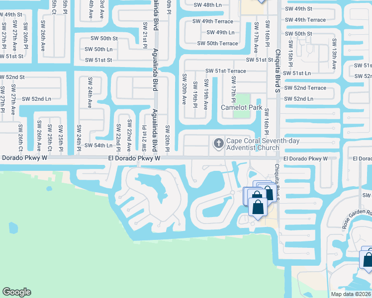 map of restaurants, bars, coffee shops, grocery stores, and more near 5422 Southwest 20th Avenue in Cape Coral