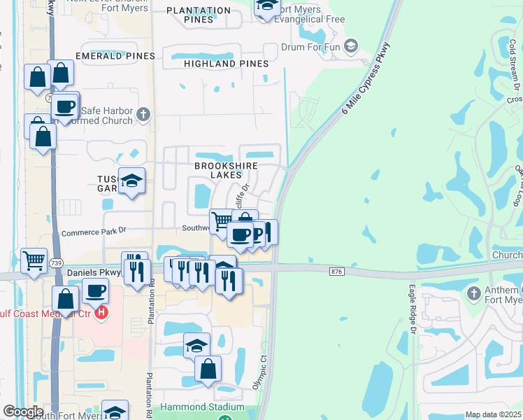 map of restaurants, bars, coffee shops, grocery stores, and more near 903 Whitehaven Lane in Fort Myers