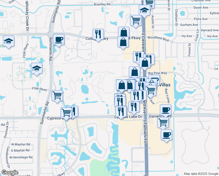 map of restaurants, bars, coffee shops, grocery stores, and more near 6110 Augusta Drive in Fort Myers