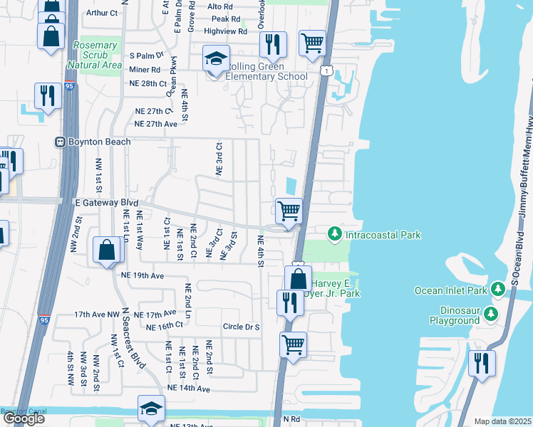 map of restaurants, bars, coffee shops, grocery stores, and more near 29 Crossings Circle in Boynton Beach