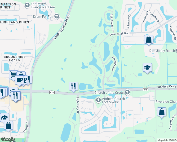 map of restaurants, bars, coffee shops, grocery stores, and more near 13240 White Marsh Lane in Fort Myers