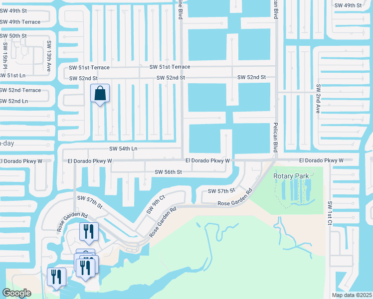 map of restaurants, bars, coffee shops, grocery stores, and more near 5425 Skyline Boulevard in Cape Coral