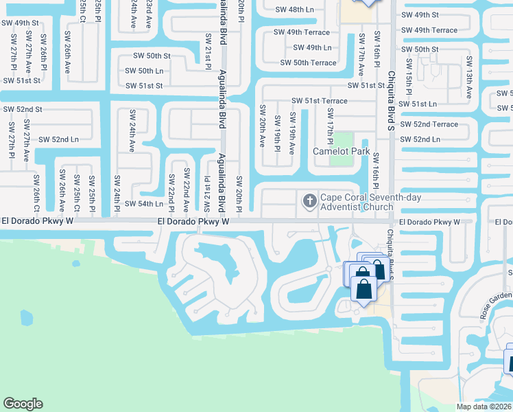 map of restaurants, bars, coffee shops, grocery stores, and more near 5422 Southwest 20th Avenue in Cape Coral