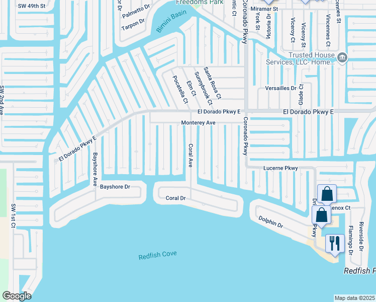 map of restaurants, bars, coffee shops, grocery stores, and more near 5348 Coral Ave in Cape Coral