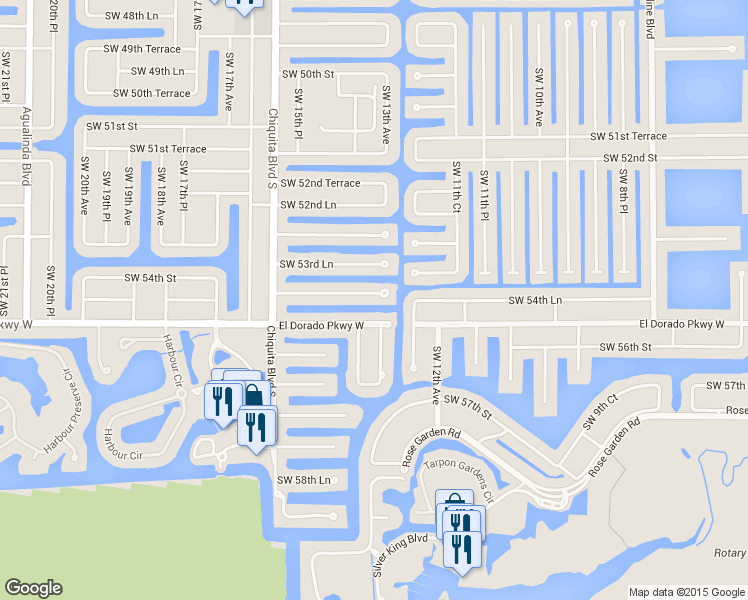 map of restaurants, bars, coffee shops, grocery stores, and more near 1414 Southwest 54th Terrace in Cape Coral