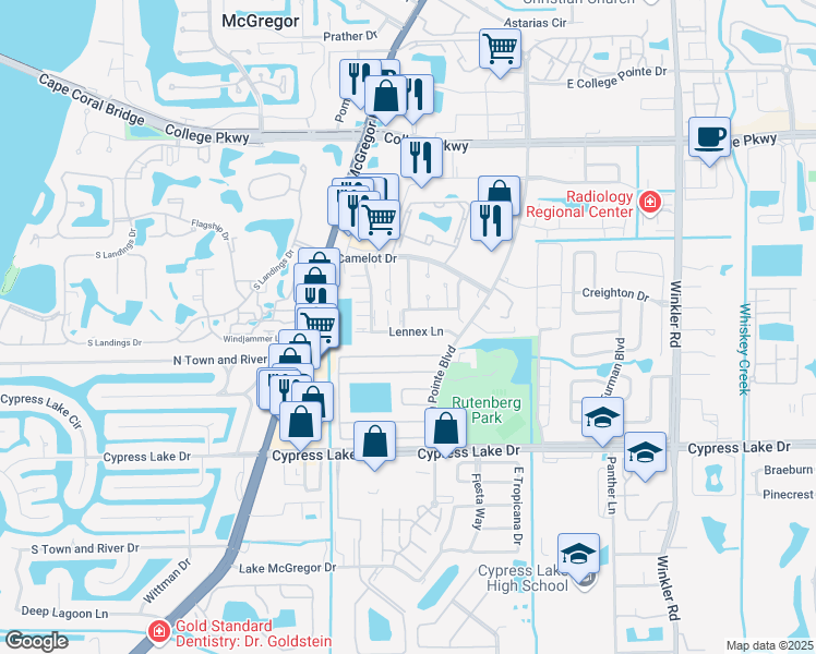 map of restaurants, bars, coffee shops, grocery stores, and more near 9320 Lennex Lane in Fort Myers