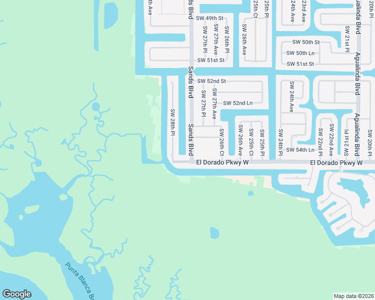 map of restaurants, bars, coffee shops, grocery stores, and more near 5418 Sands Boulevard in Cape Coral