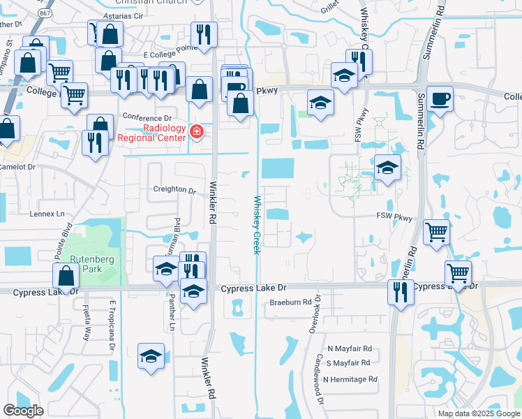 map of restaurants, bars, coffee shops, grocery stores, and more near 13234 Broadhurst Loop in Fort Myers