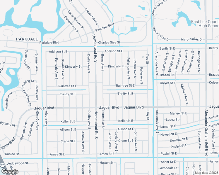 map of restaurants, bars, coffee shops, grocery stores, and more near 749 Burns Avenue South in Lehigh Acres