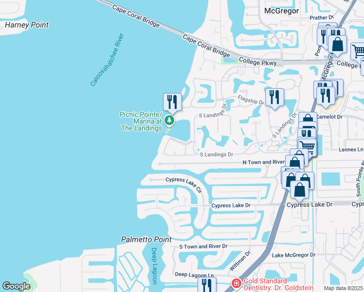 map of restaurants, bars, coffee shops, grocery stores, and more near 4986 Marlinspike Court in Fort Myers