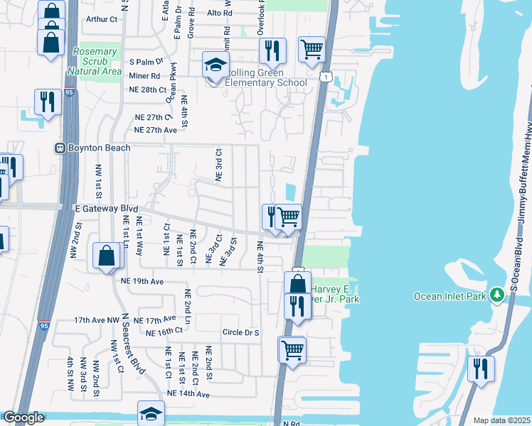 map of restaurants, bars, coffee shops, grocery stores, and more near 30 Crossings Circle in Boynton Beach
