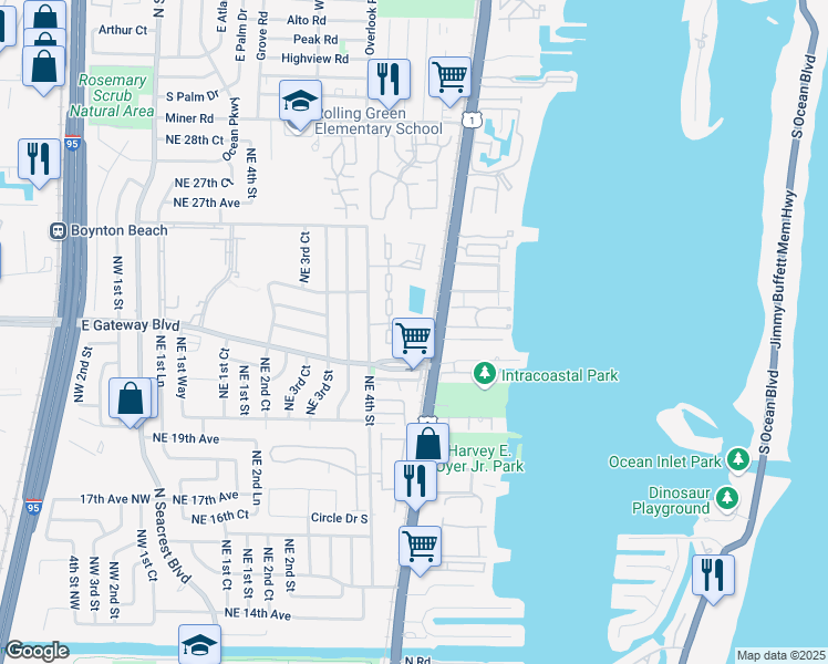 map of restaurants, bars, coffee shops, grocery stores, and more near 22 South Crossings Circle in Boynton Beach
