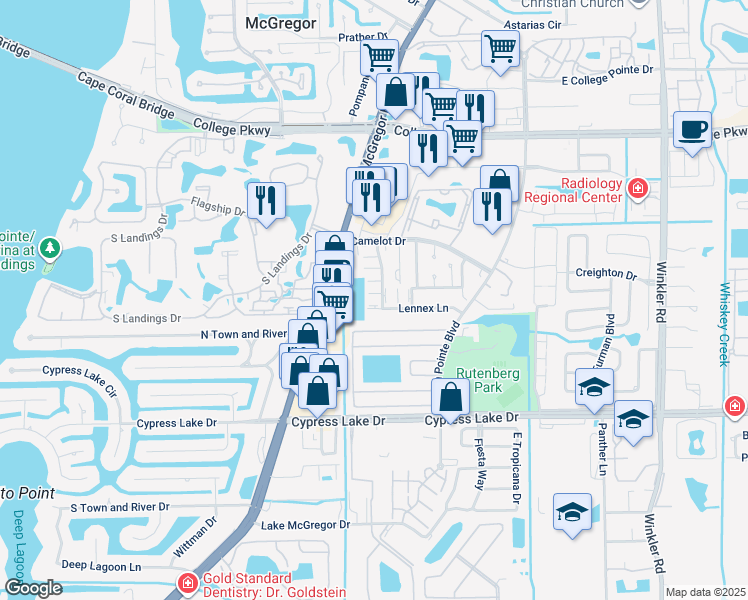 map of restaurants, bars, coffee shops, grocery stores, and more near 9409 Lennex Lane in Fort Myers