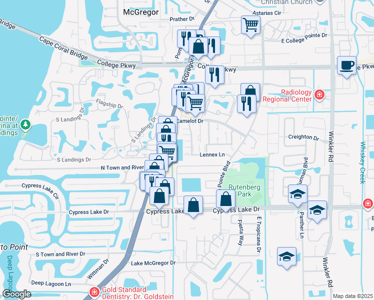 map of restaurants, bars, coffee shops, grocery stores, and more near 9409 Lennex Lane in Fort Myers