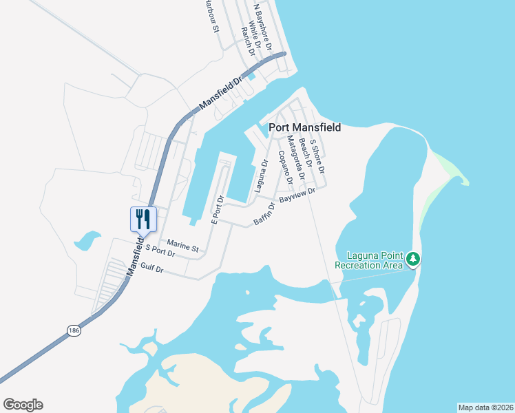 map of restaurants, bars, coffee shops, grocery stores, and more near 816 Laguna Drive in Port Mansfield
