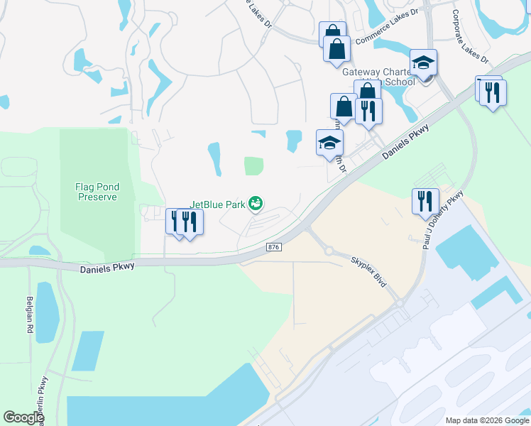 map of restaurants, bars, coffee shops, grocery stores, and more near Fenway South Drive in Fort Myers