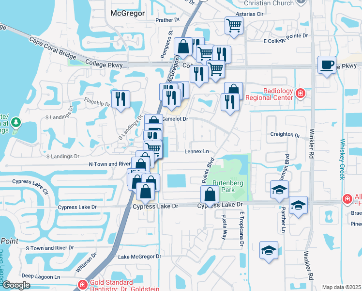 map of restaurants, bars, coffee shops, grocery stores, and more near 9409 Lennex Lane in Fort Myers