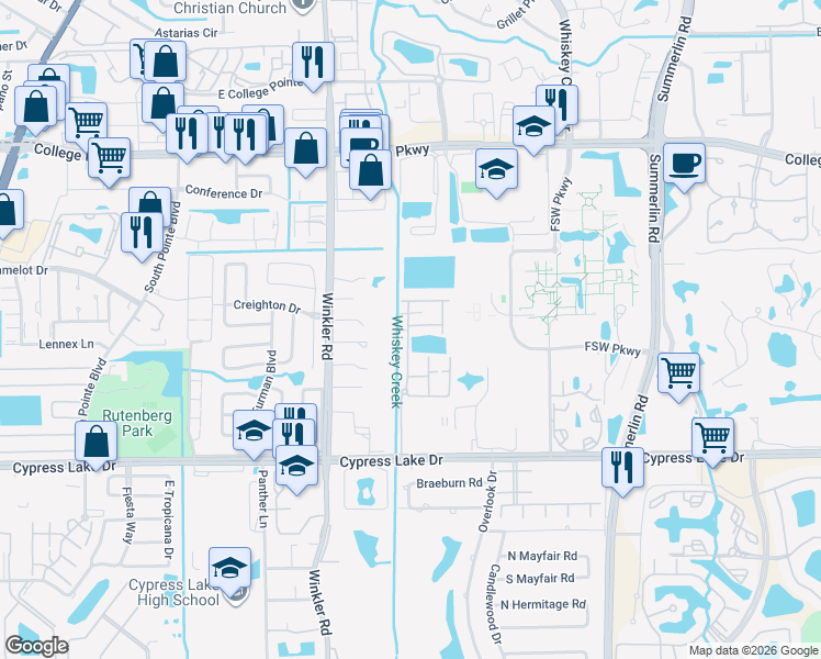 map of restaurants, bars, coffee shops, grocery stores, and more near 13211 Broadhurst Loop in Fort Myers