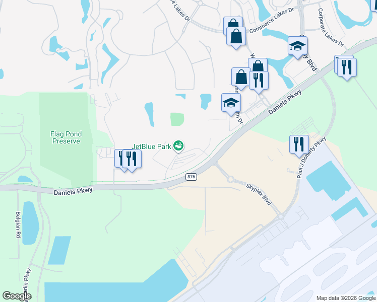 map of restaurants, bars, coffee shops, grocery stores, and more near Fenway South Drive in Fort Myers