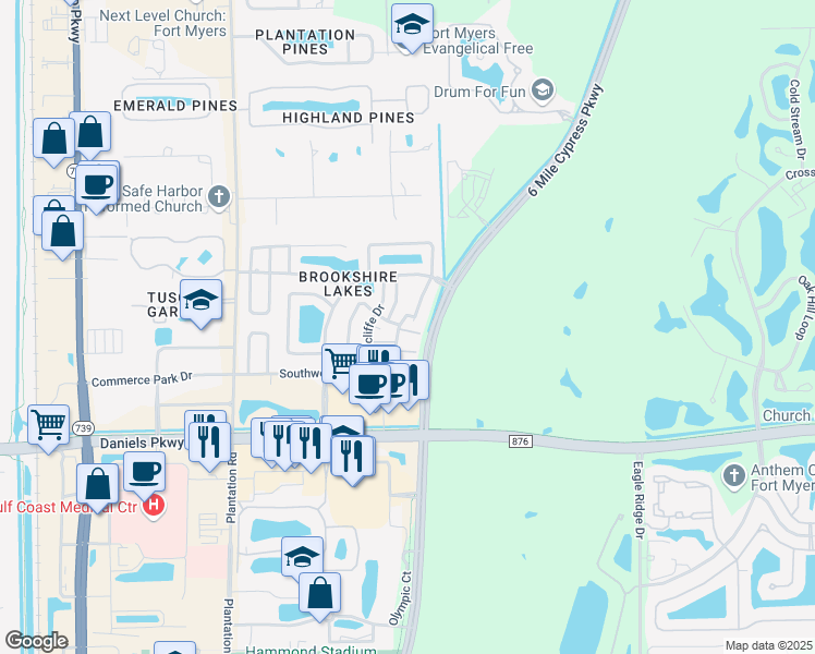 map of restaurants, bars, coffee shops, grocery stores, and more near 903 Whitehaven Lane in Fort Myers