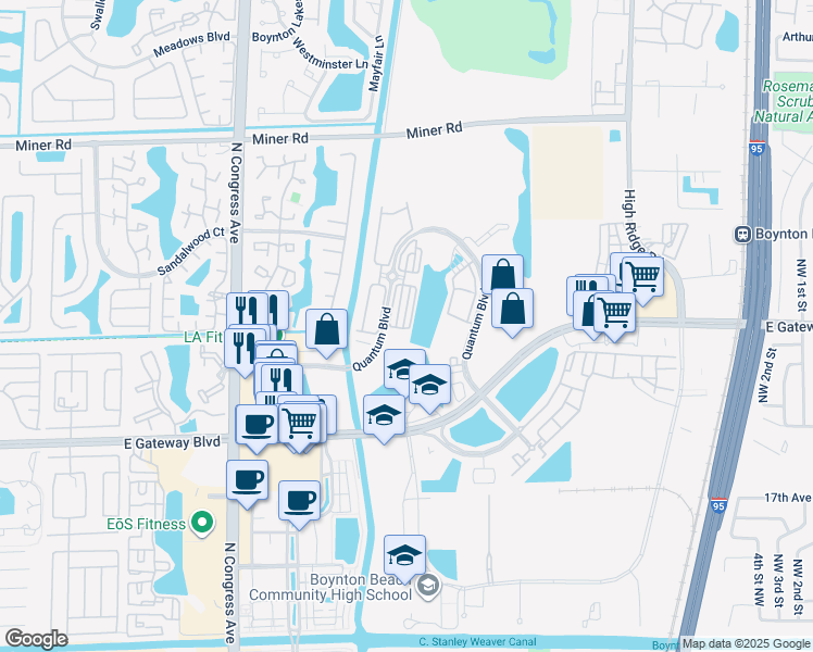 map of restaurants, bars, coffee shops, grocery stores, and more near 2887 South Greenleaf Circle in Boynton Beach