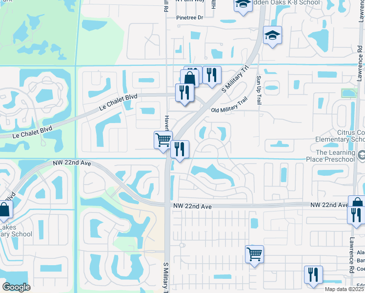 map of restaurants, bars, coffee shops, grocery stores, and more near 8440 South Military Trail in Boynton Beach