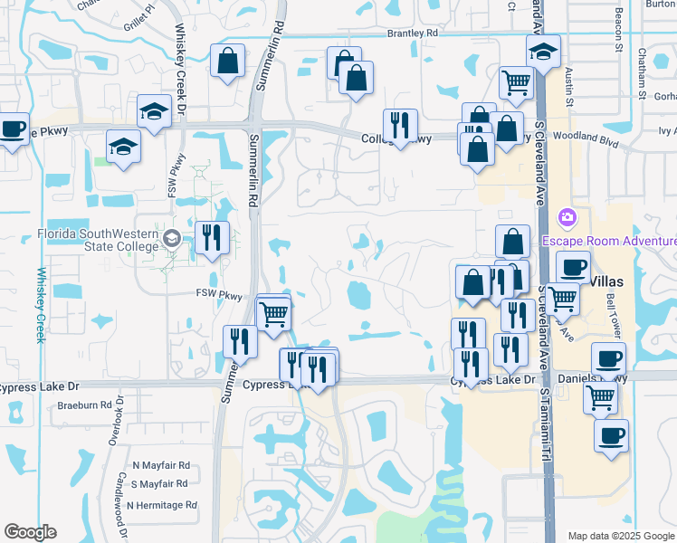 map of restaurants, bars, coffee shops, grocery stores, and more near 1769 Augusta Drive in Fort Myers