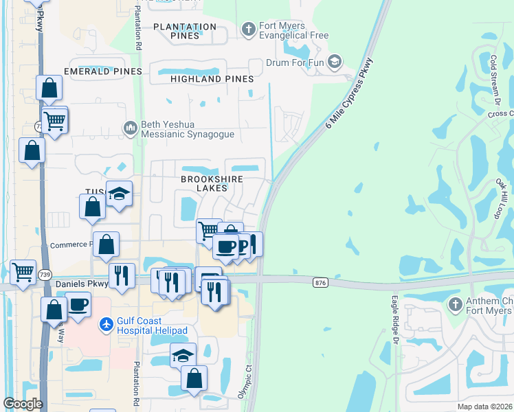 map of restaurants, bars, coffee shops, grocery stores, and more near 903 Whitehaven Lane in Fort Myers
