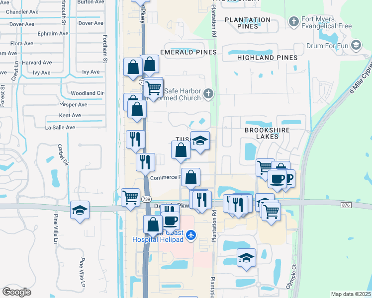 map of restaurants, bars, coffee shops, grocery stores, and more near 6470 Aragon Way in Fort Myers