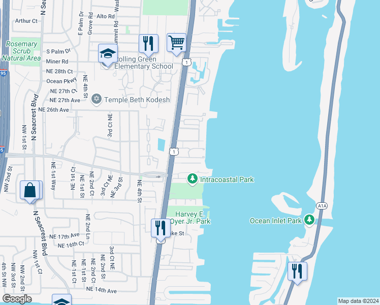 map of restaurants, bars, coffee shops, grocery stores, and more near 626 Potter Road in Boynton Beach