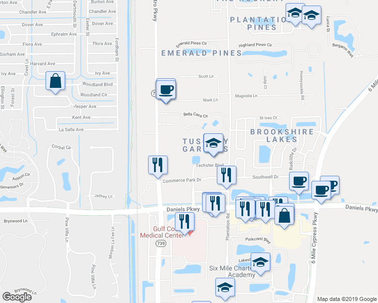 map of restaurants, bars, coffee shops, grocery stores, and more near 6481 Aragon Way in Fort Myers