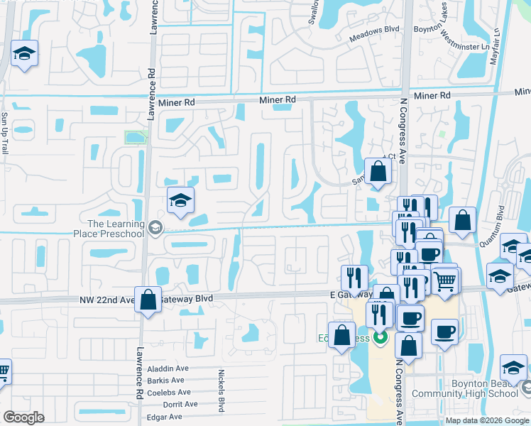 map of restaurants, bars, coffee shops, grocery stores, and more near 666 Sun Ray Court in Boynton Beach