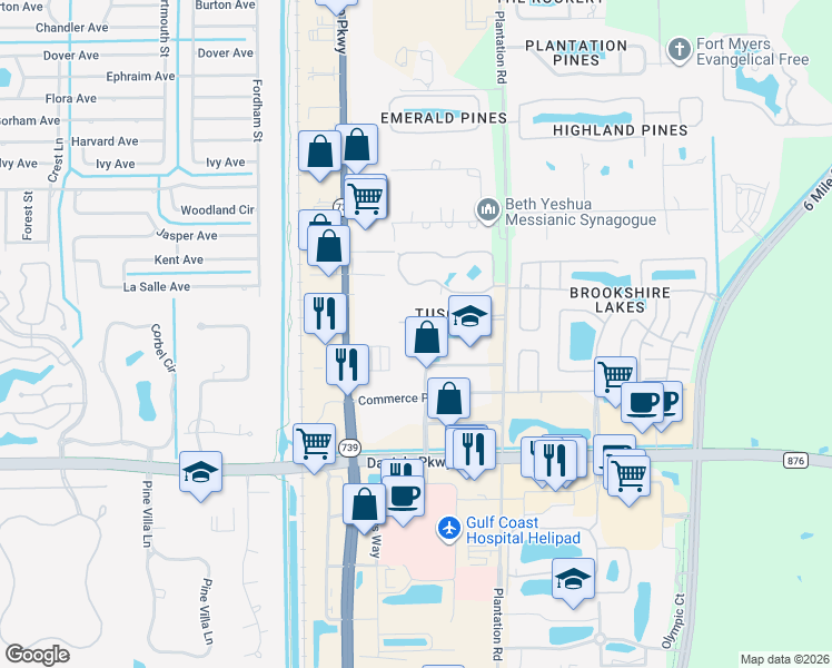 map of restaurants, bars, coffee shops, grocery stores, and more near 6481 Aragon Way in Fort Myers