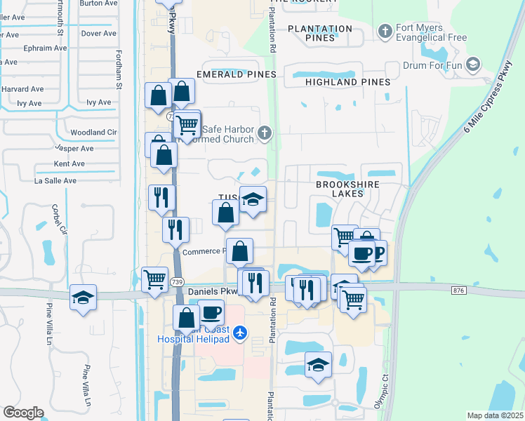 map of restaurants, bars, coffee shops, grocery stores, and more near 6450 Aragon Way in Fort Myers