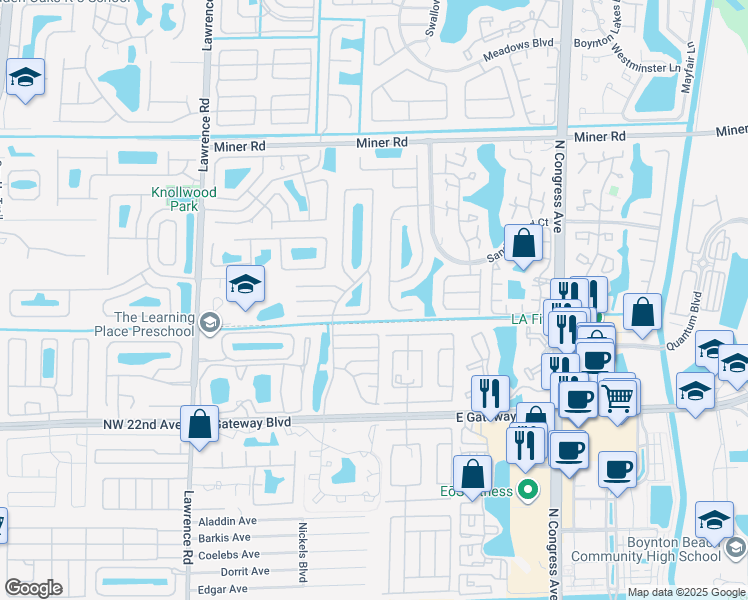 map of restaurants, bars, coffee shops, grocery stores, and more near 666 Sun Ray Court in Boynton Beach