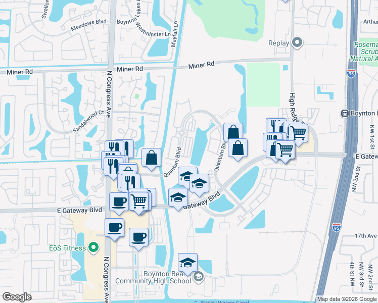 map of restaurants, bars, coffee shops, grocery stores, and more near 2897 South Greenleaf Circle in Boynton Beach