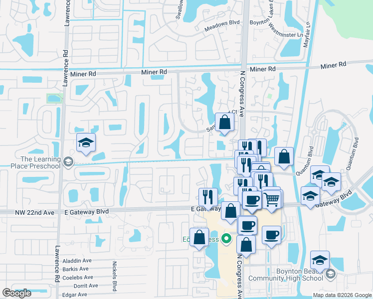 map of restaurants, bars, coffee shops, grocery stores, and more near 1631 Cetona Drive in Boynton Beach