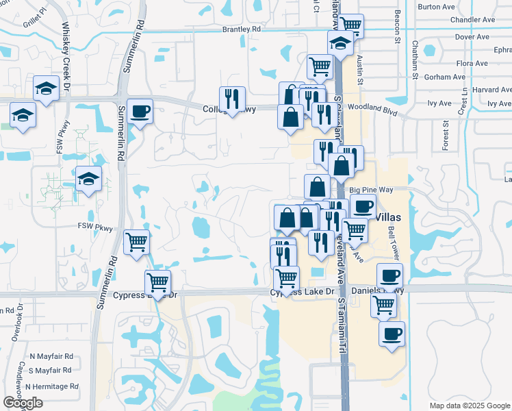 map of restaurants, bars, coffee shops, grocery stores, and more near 1717 Bent Tree Circle in Fort Myers