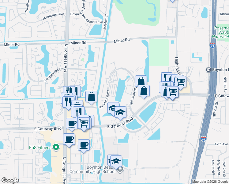 map of restaurants, bars, coffee shops, grocery stores, and more near 2915 South Greenleaf Circle in Boynton Beach
