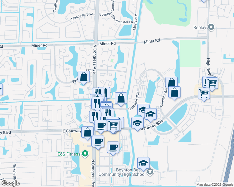 map of restaurants, bars, coffee shops, grocery stores, and more near 27 Vista Del Rio in Boynton Beach