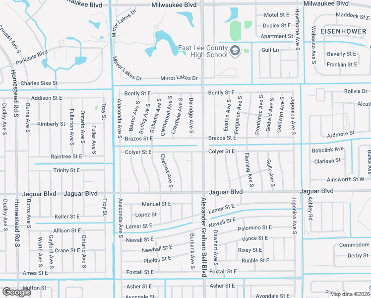 map of restaurants, bars, coffee shops, grocery stores, and more near 748 Brazos Street East in Lehigh Acres
