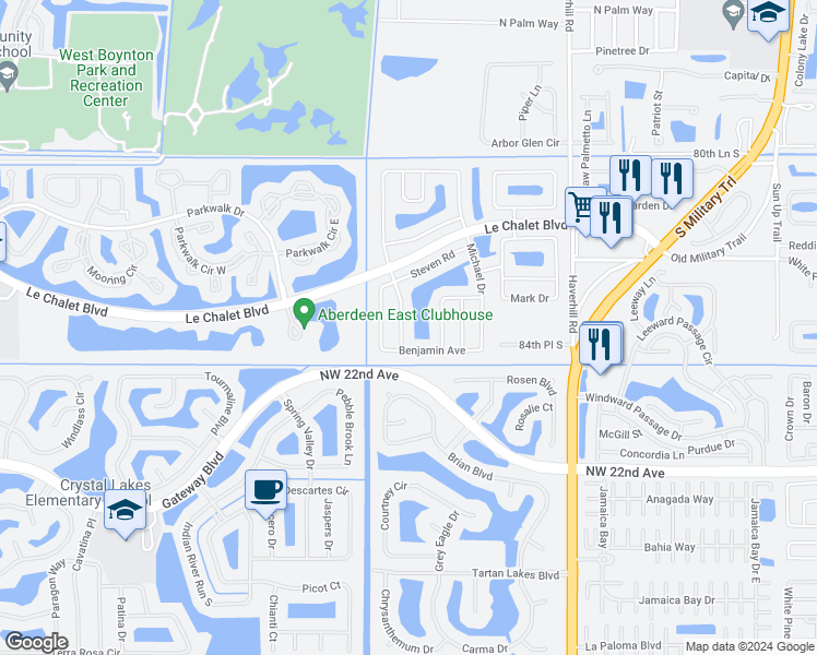 map of restaurants, bars, coffee shops, grocery stores, and more near 8440 Theresa Road in Boynton Beach