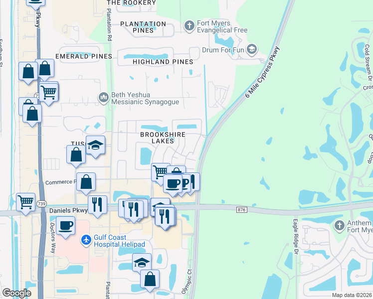 map of restaurants, bars, coffee shops, grocery stores, and more near 6883 Pentland Way in Fort Myers