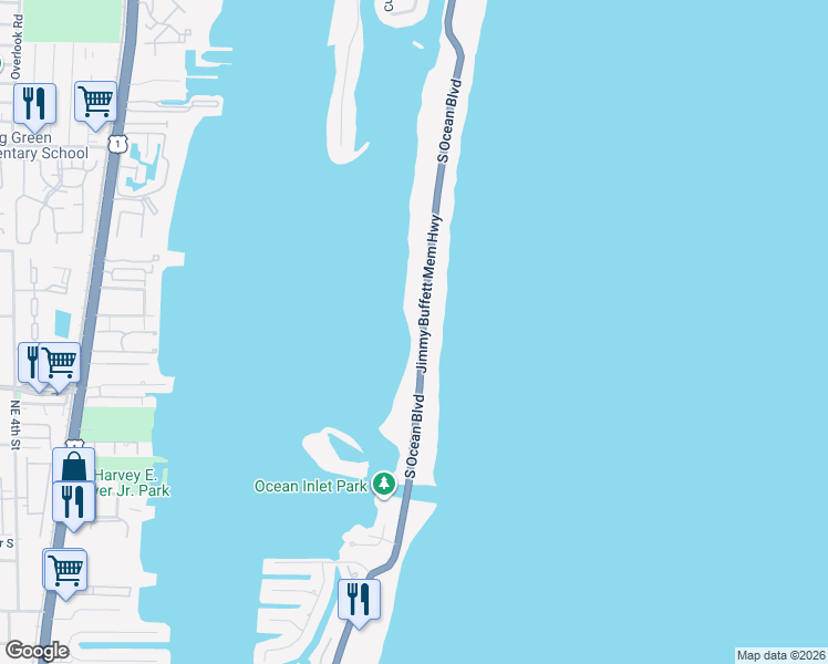 map of restaurants, bars, coffee shops, grocery stores, and more near 3071 South Ocean Boulevard in Manalapan