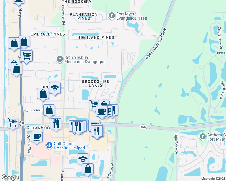 map of restaurants, bars, coffee shops, grocery stores, and more near 6883 Pentland Way in Fort Myers