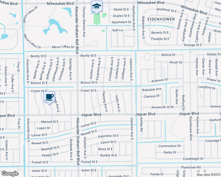 map of restaurants, bars, coffee shops, grocery stores, and more near 834 Brazos Street East in Lehigh Acres