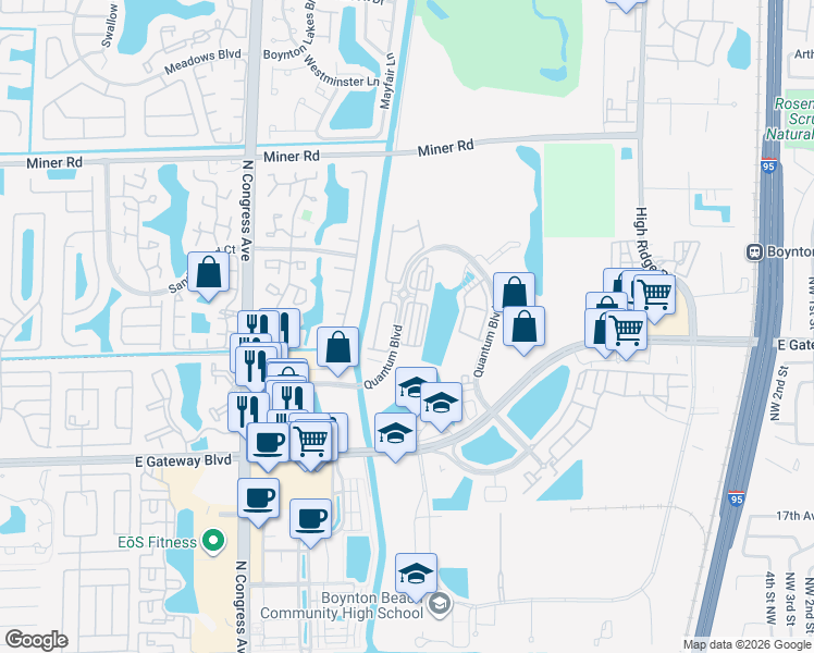 map of restaurants, bars, coffee shops, grocery stores, and more near 2870 South Oasis Drive in Boynton Beach