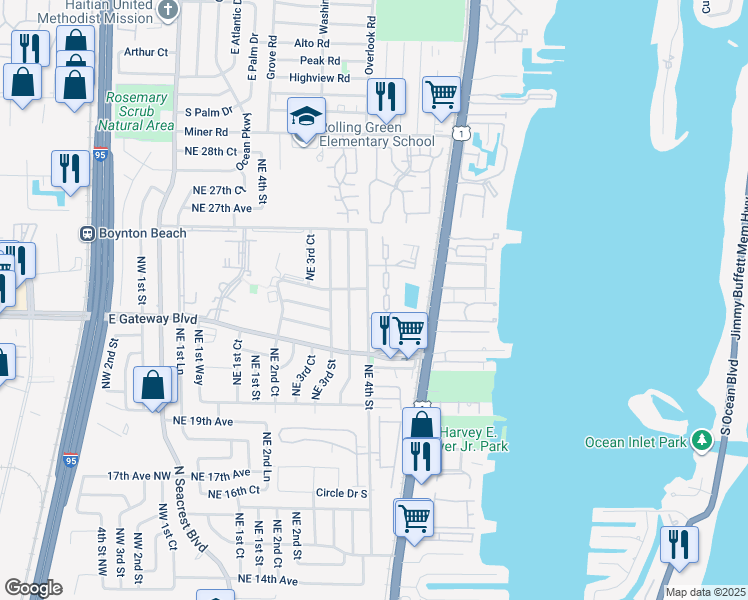 map of restaurants, bars, coffee shops, grocery stores, and more near 33 Crossings Circle in Boynton Beach